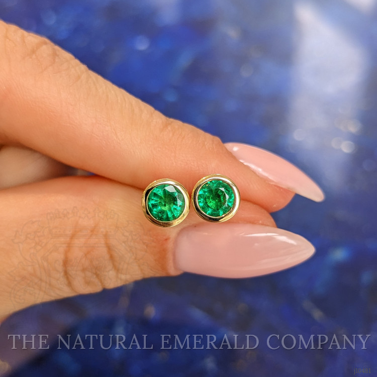1.00 Ct.Tw. Emerald Studs Earrings, 18K Yellow Gold