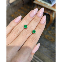 1.00 Ct.Tw. Emerald Studs Earrings, 18K Yellow Gold Life Style