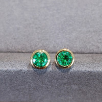 1.00 Ct.Tw. Emerald Studs Earrings, 18K Yellow Gold Life Style