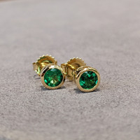1.00 Ct.Tw. Emerald Studs Earrings, 18K Yellow Gold Life Style