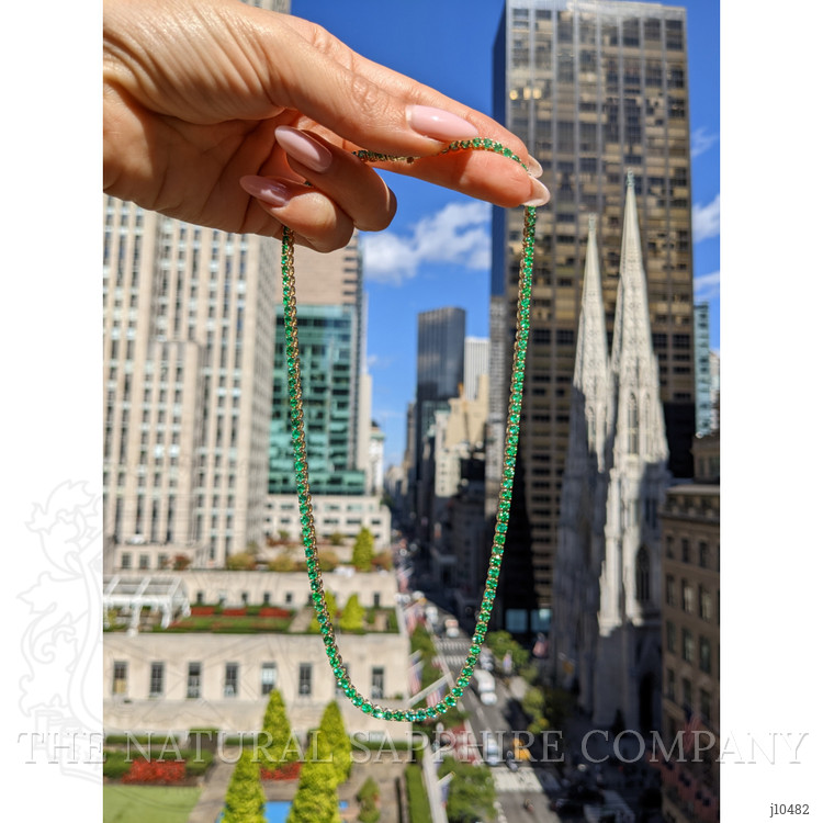 9.71 Ct. Emerald Accent Stones Necklace, 14K Yellow Gold