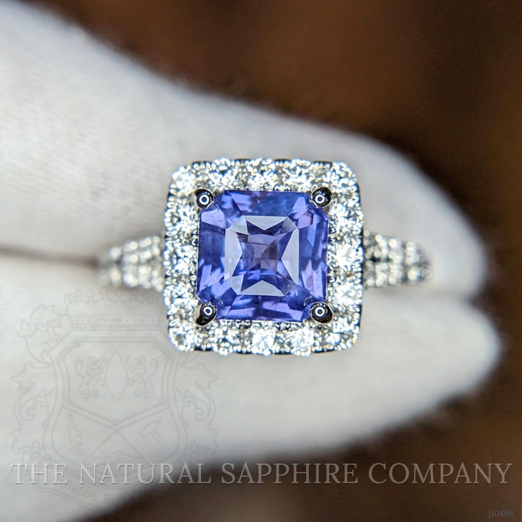 2.17 Ct. Purple Sapphire and Natural Diamond Pave Ring, 18K White Gold