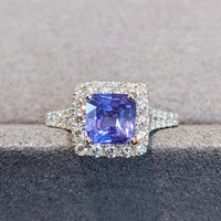 2.17 Ct. Purple Sapphire and Natural Diamond Pave Ring, 18K White Gold Image