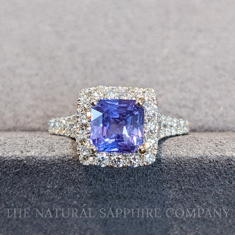 2.17 Ct. Purple Sapphire and Natural Diamond Pave Ring, 18K White Gold