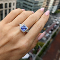 2.17 Ct. Purple Sapphire and Natural Diamond Pave Ring, 18K White Gold Life Style