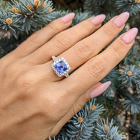 2.17 Ct. Purple Sapphire and Natural Diamond Pave Ring, 18K White Gold Life Style