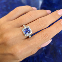 2.17 Ct. Purple Sapphire and Natural Diamond Pave Ring, 18K White Gold Life Style