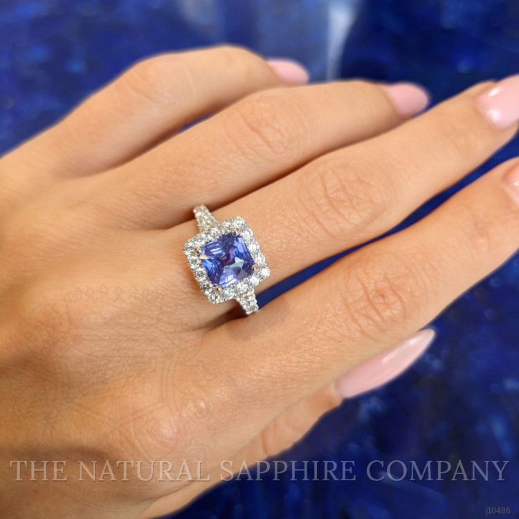 2.17 Ct. Purple Sapphire and Natural Diamond Pave Ring, 18K White Gold