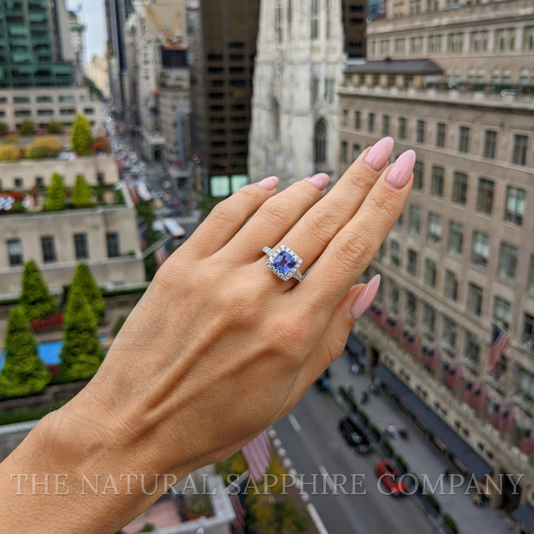 2.17 Ct. Purple Sapphire and Natural Diamond Pave Ring, 18K White Gold