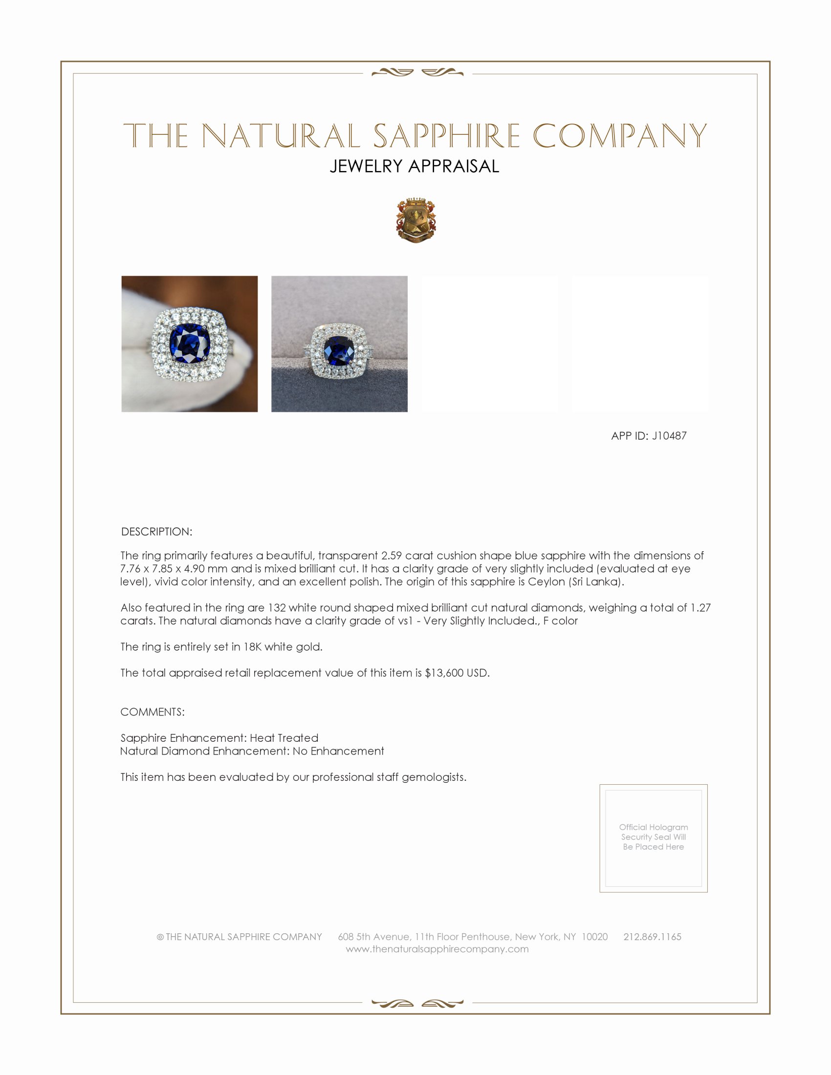 2.59 Ct. Blue Sapphire and Natural Diamond Pave Ring, 18K White Gold