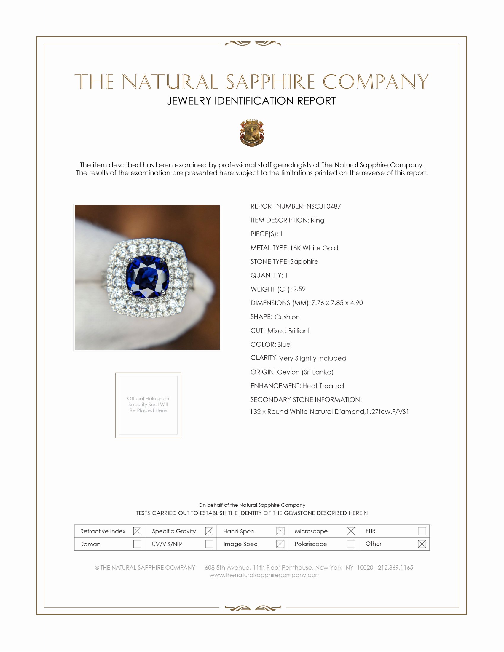 2.59 Ct. Blue Sapphire and Natural Diamond Pave Ring, 18K White Gold