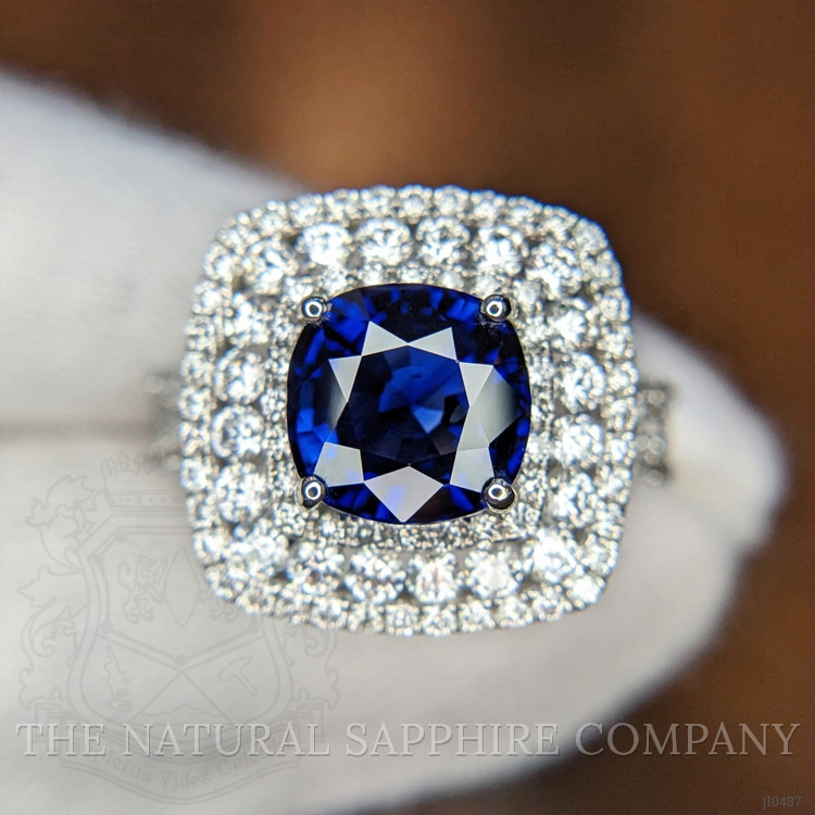 2.59 Ct. Blue Sapphire and Natural Diamond Pave Ring, 18K White Gold