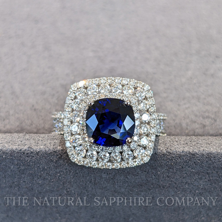 2.59 Ct. Blue Sapphire and Natural Diamond Pave Ring, 18K White Gold