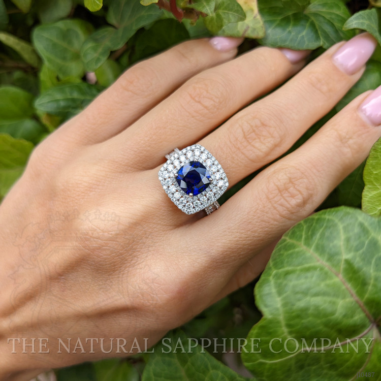 2.59 Ct. Blue Sapphire and Natural Diamond Pave Ring, 18K White Gold
