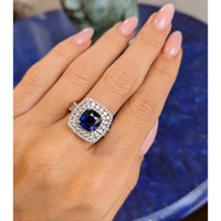 2.59 Ct. Blue Sapphire and Natural Diamond Pave Ring, 18K White Gold Life Style