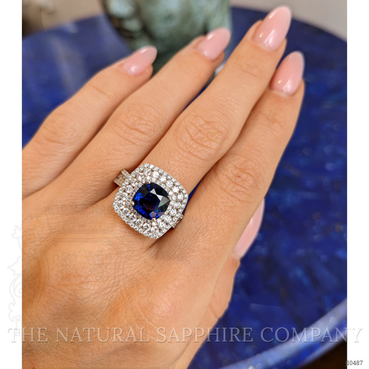 2.59 Ct. Blue Sapphire and Natural Diamond Pave Ring, 18K White Gold