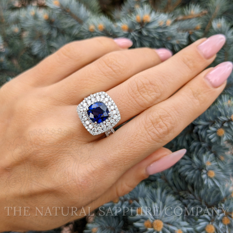 2.59 Ct. Blue Sapphire and Natural Diamond Pave Ring, 18K White Gold