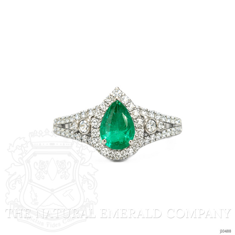 0.65 Ct. Emerald and Natural Diamond Pave Ring, 18K White Gold