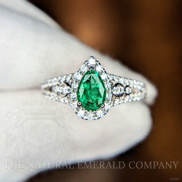 0.65 Ct. Emerald Natural Diamond Pave Ring, 18K White Gold