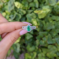 0.65 Ct. Emerald Natural Diamond Pave Ring, 18K White Gold Life Style