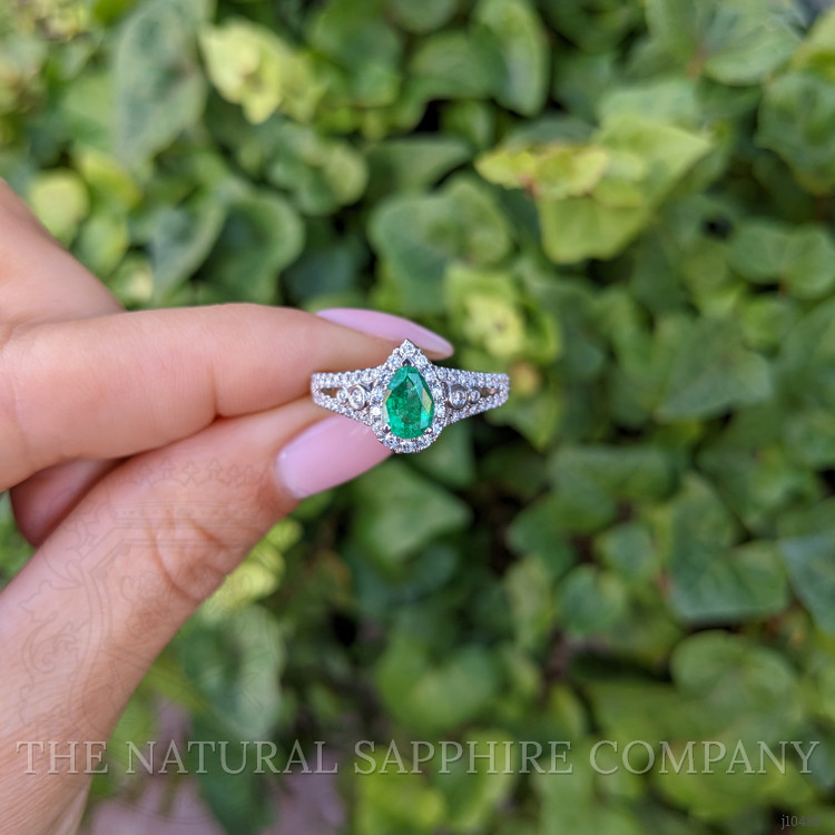 0.65 Ct. Emerald Natural Diamond Pave Ring, 18K White Gold