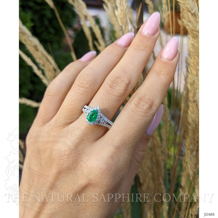 0.65 Ct. Emerald Natural Diamond Pave Ring, 18K White Gold