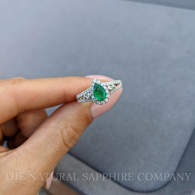 0.65 Ct. Emerald Natural Diamond Pave Ring, 18K White Gold