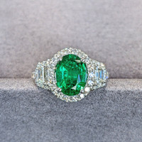 1.59 Ct. Emerald Natural Diamond Three Stone Ring, 18K White Gold Image