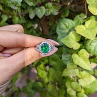 1.59 Ct. Emerald Natural Diamond Three Stone Ring, 18K White Gold Life Style