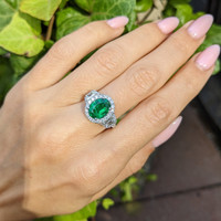 1.59 Ct. Emerald Natural Diamond Three Stone Ring, 18K White Gold Life Style