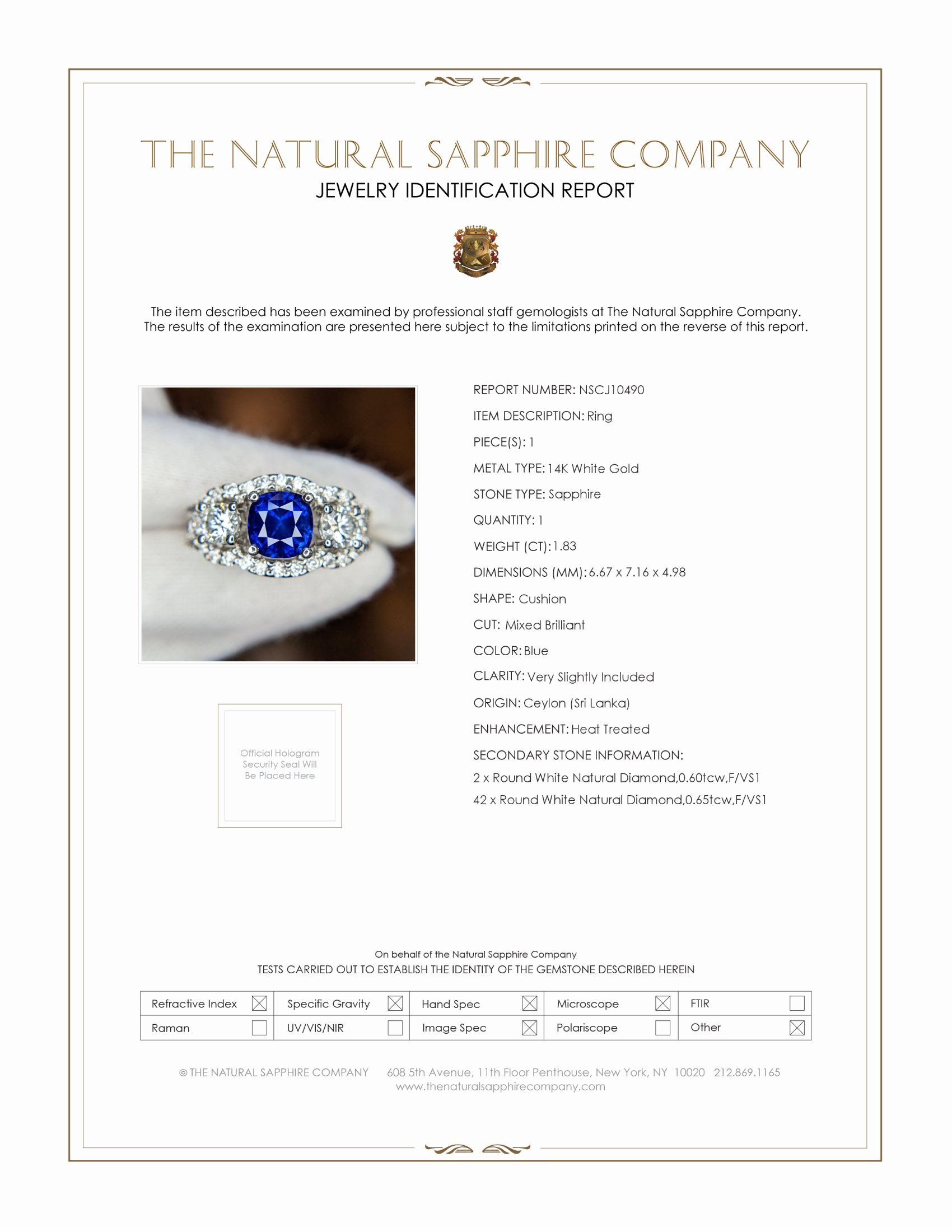 1.83 Ct. Blue Sapphire and Natural Diamond Three Stone Ring, 14K White Gold