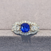 1.83 Ct. Blue Sapphire and Natural Diamond Three Stone Ring, 14K White Gold Image
