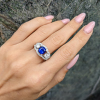 1.83 Ct. Blue Sapphire and Natural Diamond Three Stone Ring, 14K White Gold Life Style