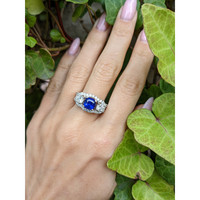1.83 Ct. Blue Sapphire and Natural Diamond Three Stone Ring, 14K White Gold Life Style