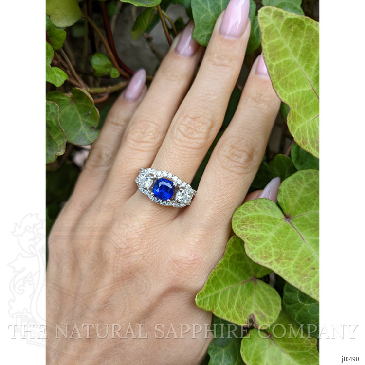 1.83 Ct. Blue Sapphire and Natural Diamond Three Stone Ring, 14K White Gold