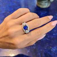 1.83 Ct. Blue Sapphire and Natural Diamond Three Stone Ring, 14K White Gold Life Style