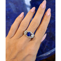 1.83 Ct. Blue Sapphire and Natural Diamond Three Stone Ring, 14K White Gold Life Style