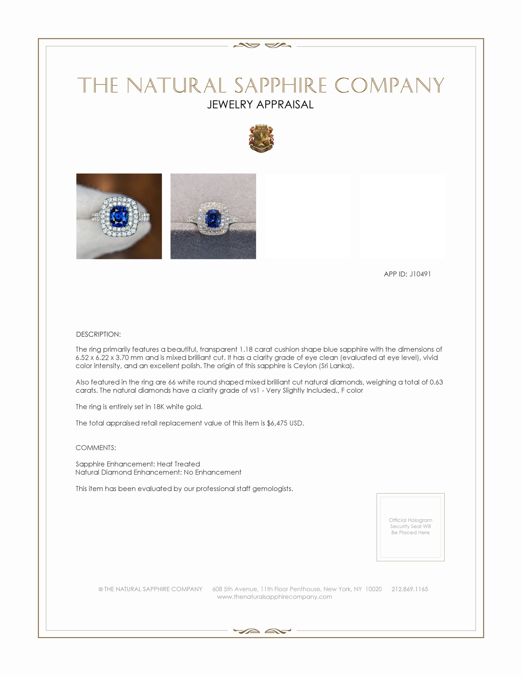 1.18 Ct. Blue Sapphire and Natural Diamond Pave Ring, 18K White Gold