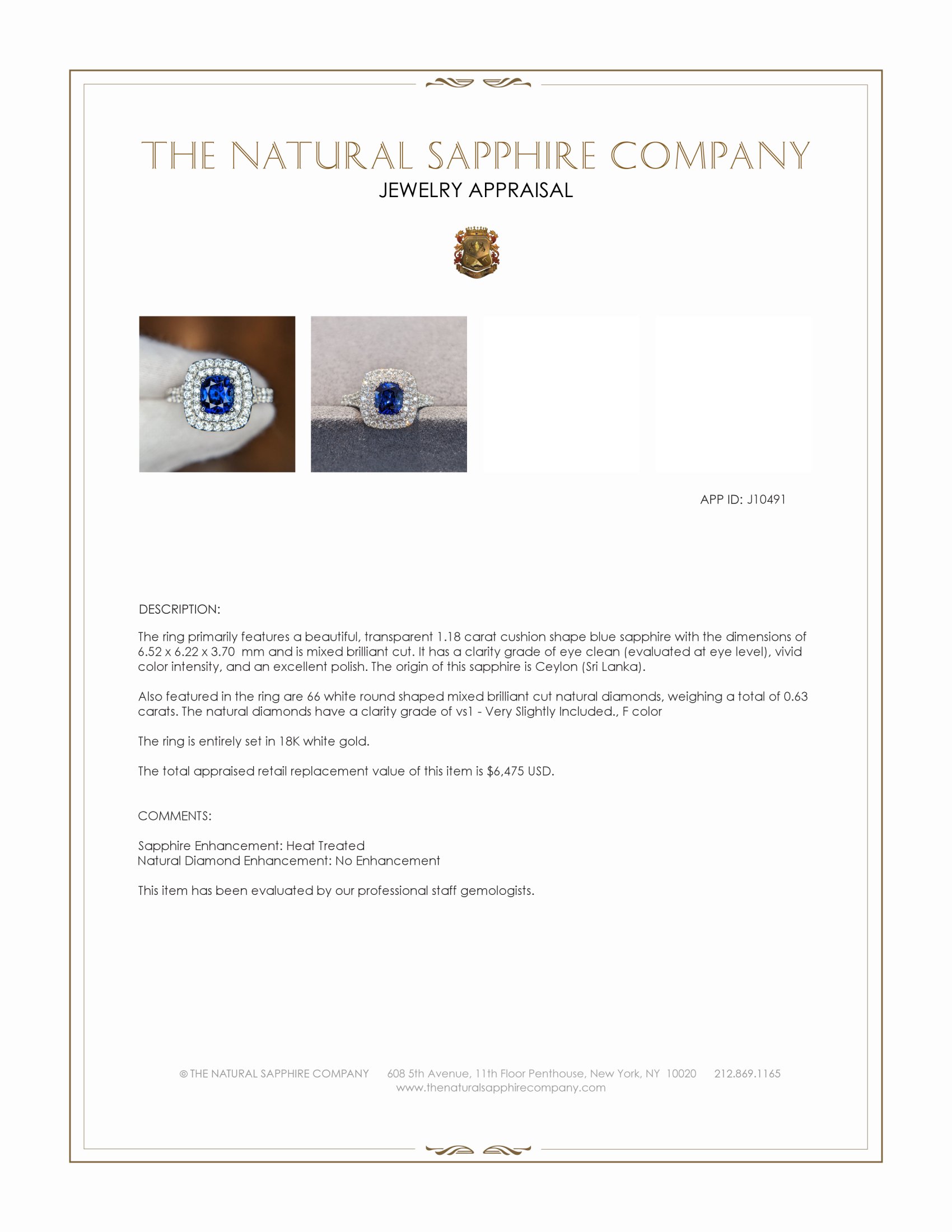 1.18 Ct. Blue Sapphire and Natural Diamond Pave Ring, 18K White Gold