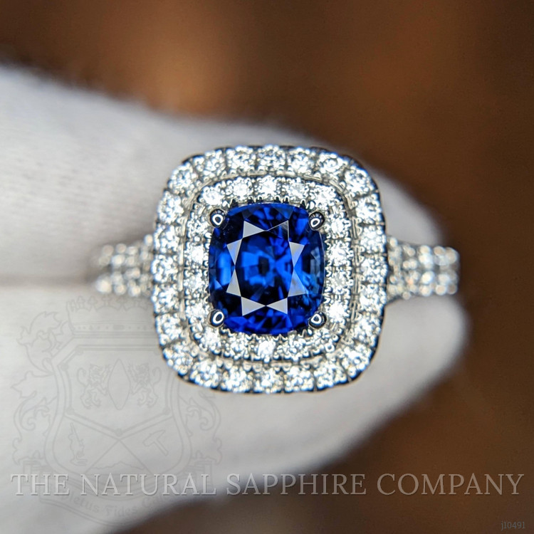 1.18 Ct. Blue Sapphire and Natural Diamond Pave Ring, 18K White Gold