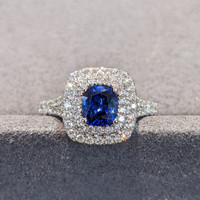 1.18 Ct. Blue Sapphire and Natural Diamond Pave Ring, 18K White Gold Image