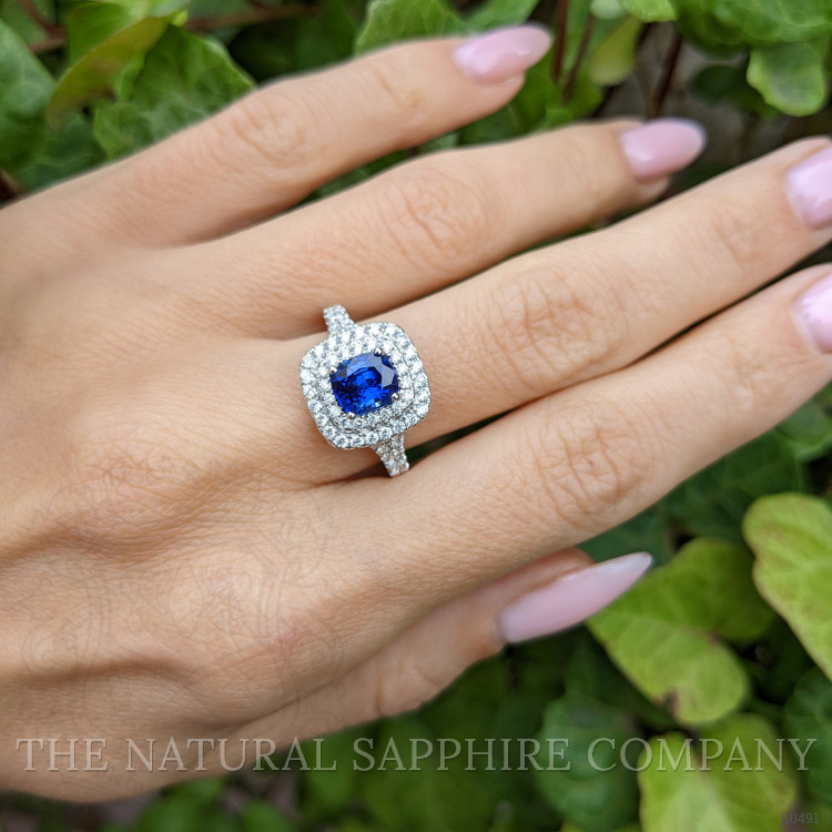 1.18 Ct. Blue Sapphire and Natural Diamond Pave Ring, 18K White Gold
