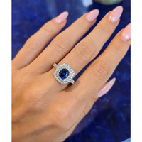 1.18 Ct. Blue Sapphire and Natural Diamond Pave Ring, 18K White Gold Life Style
