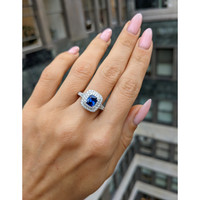 1.18 Ct. Blue Sapphire and Natural Diamond Pave Ring, 18K White Gold Life Style