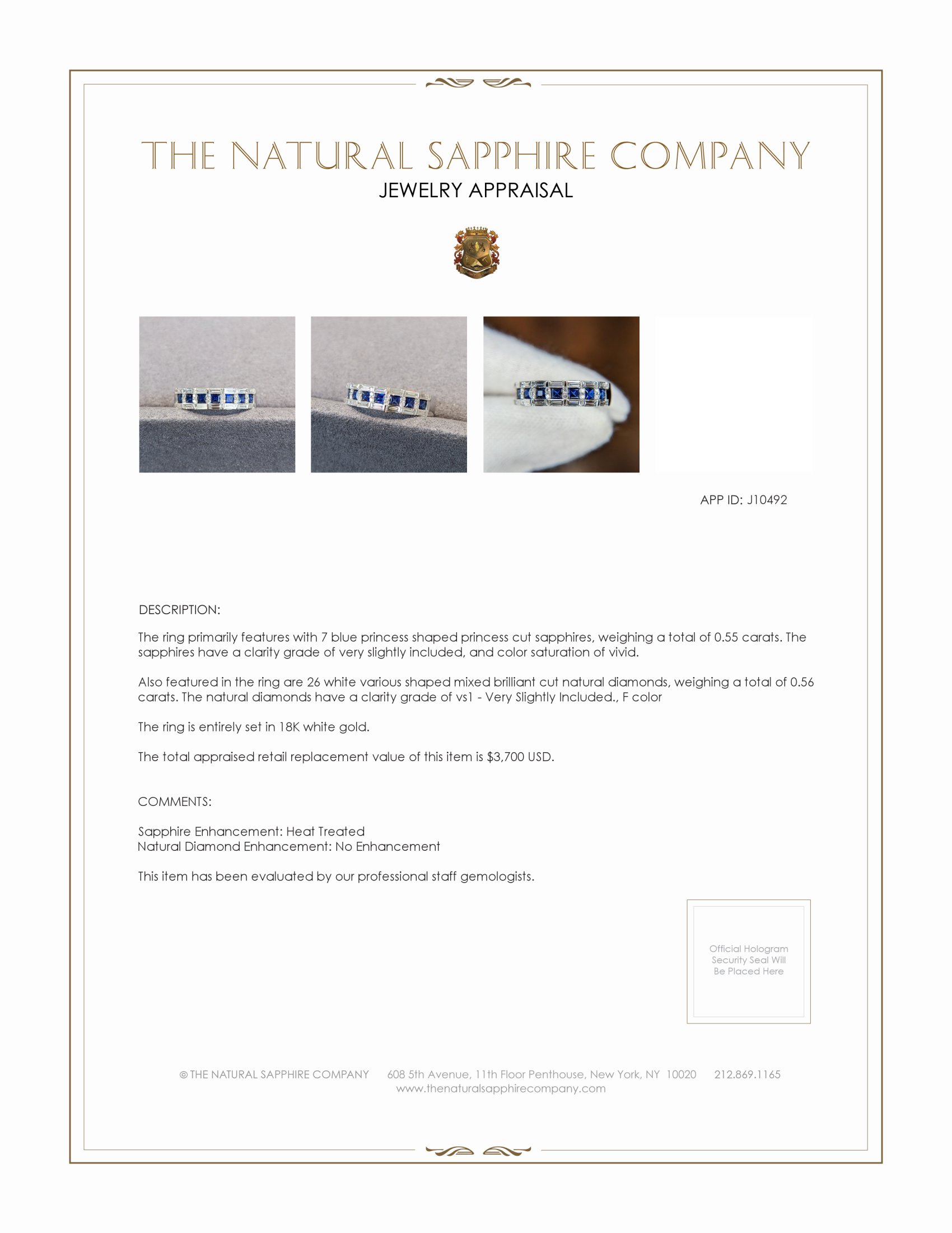 0.55 Ct. Blue Sapphire and Natural Diamond Pave Ring, 18K White Gold