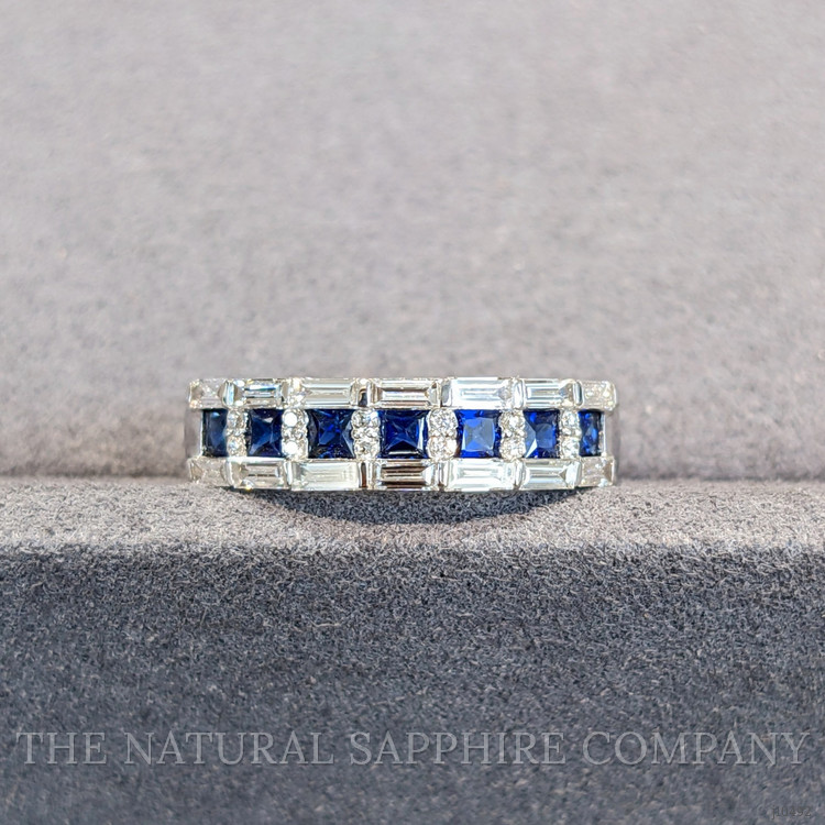 0.55 Ct. Blue Sapphire and Natural Diamond Pave Ring, 18K White Gold