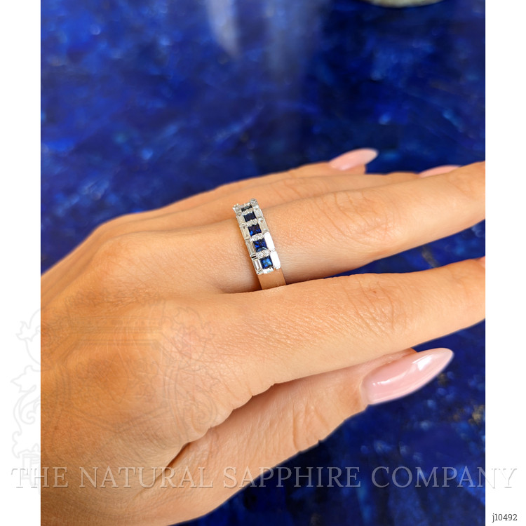 0.55 Ct. Blue Sapphire and Natural Diamond Pave Ring, 18K White Gold