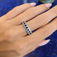 0.55 Ct. Blue Sapphire and Natural Diamond Pave Ring, 18K White Gold Life Style