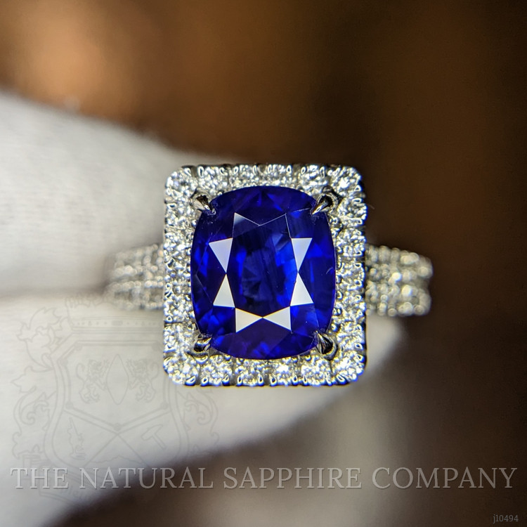 4.17 Ct. Blue Sapphire and Natural Diamond Pave Ring, 18K White Gold