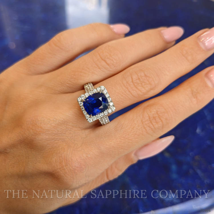 4.17 Ct. Blue Sapphire and Natural Diamond Pave Ring, 18K White Gold
